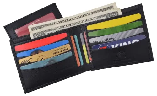 Mens Bifold Leather RFID Wallet with Removable Front ID Window Credit Card Holder Gift Box