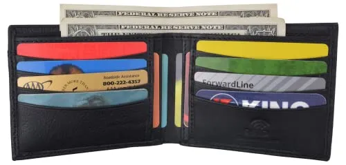 Mens Bifold Leather RFID Wallet with Removable Front ID Window Credit Card Holder Gift Box