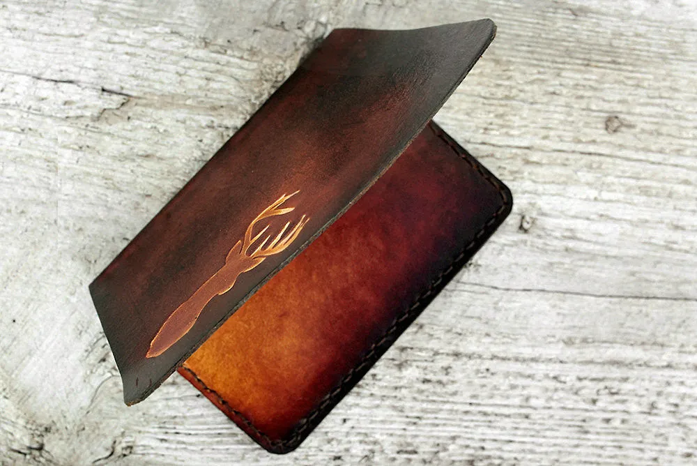 Men's Leather Passport Cover - Deer Antlers