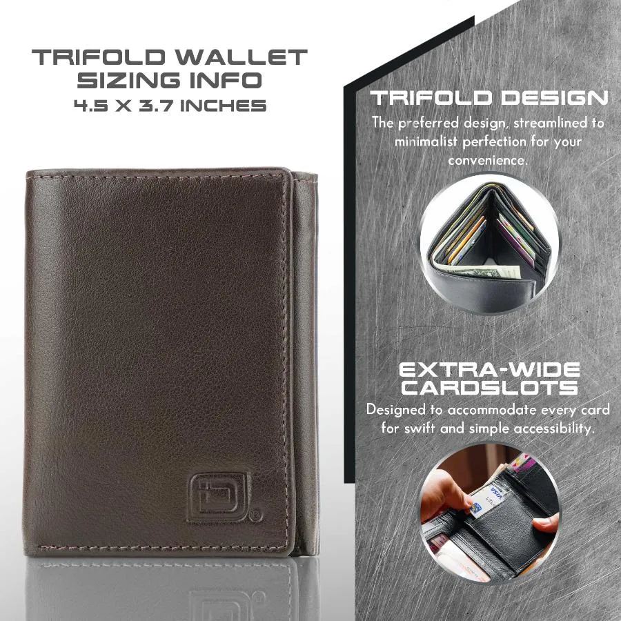 Mens RFID Wallet - Extra Capacity Trifold 8 slot with ID Window