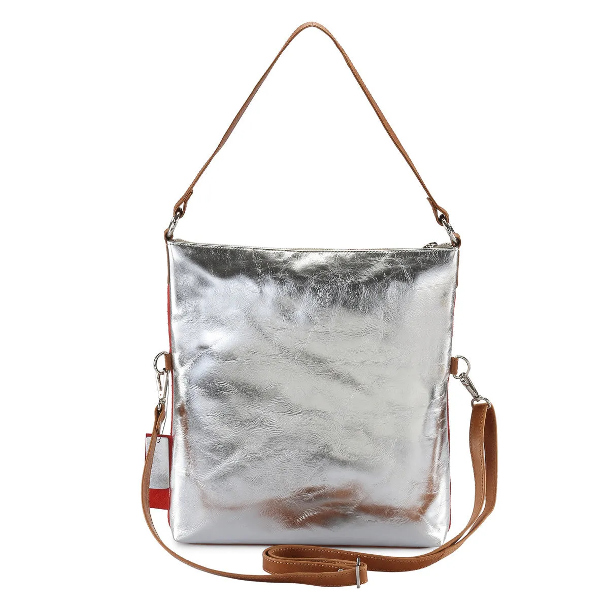 Metallic leather 4 way back pack messenger clutch bag #LB31 silver