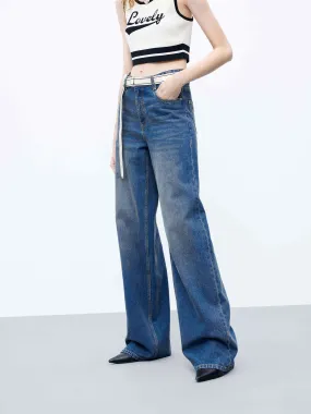 Mid Rise Wide Leg Jeans with Belt