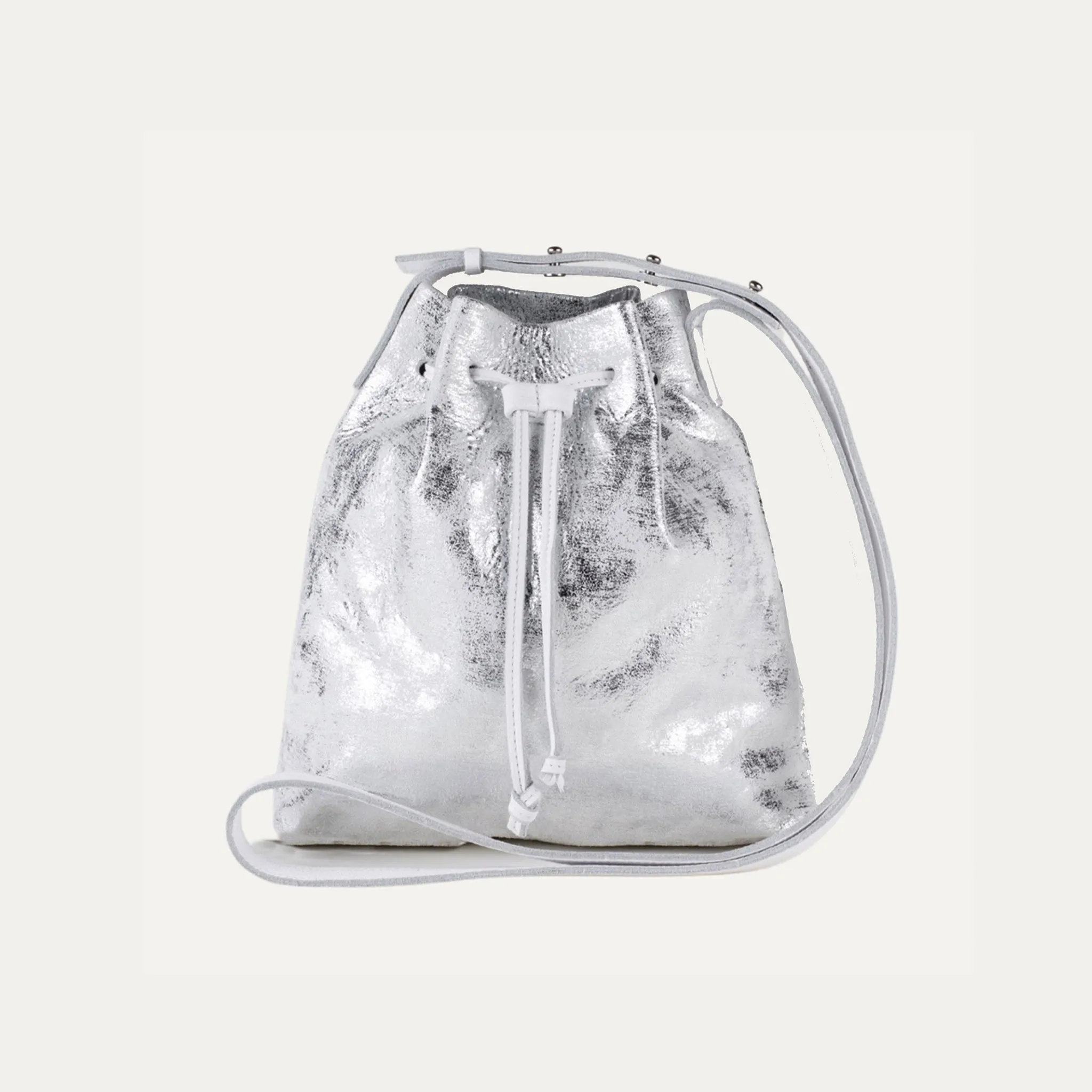 Mini Crossbody Tote | White Silver Metallic Leather   Silver Hardware