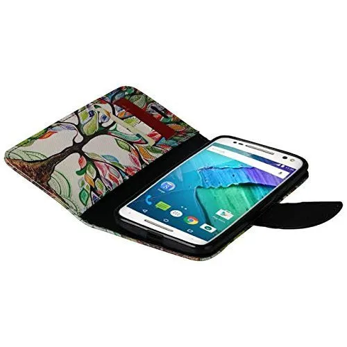 Motorola Droid Turbo 2 Case | Moto X Force Case | Kinzie Bounce Case, Wrist Strap Pu Leather Magnetic Fold[Kickstand] Wallet Case with ID & Card Slots - Colorful Tree