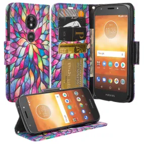 Motorola Moto G6 Play Case, G6 Forge, Wrist Strap Pu Leather Wallet Case [Kickstand] with ID & Credit Card Slots - Rainbow Flower