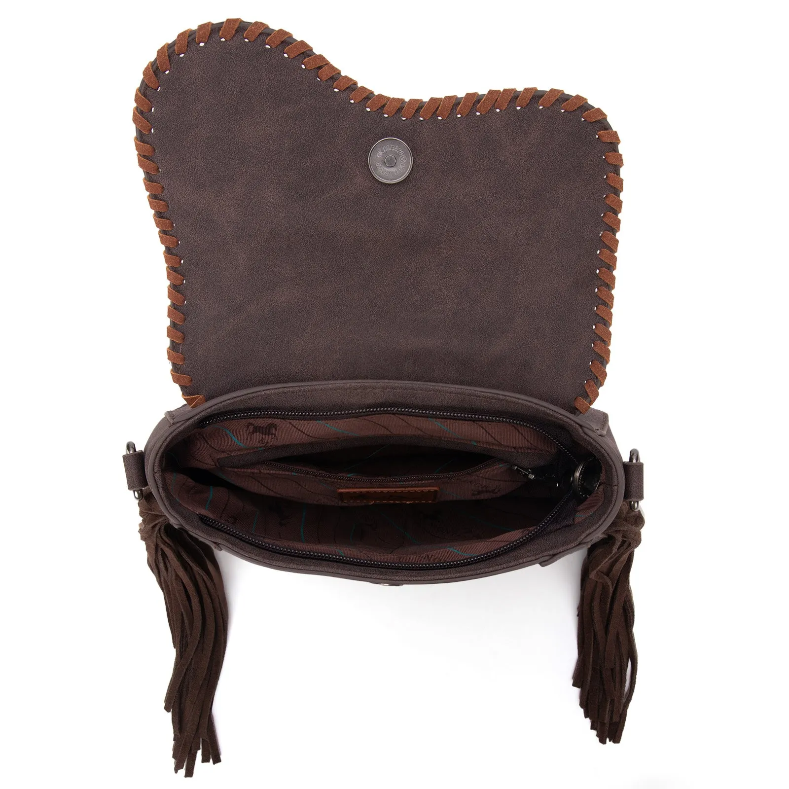 MW1274-8360 Montana West Tooled Saddle Fringe Crossbody - Coffee