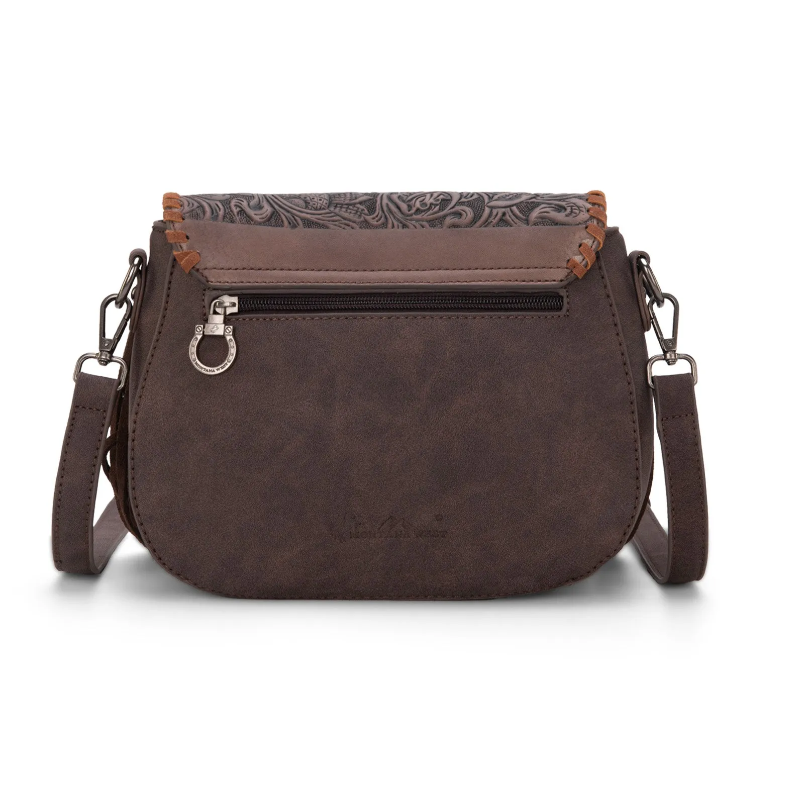 MW1274-8360 Montana West Tooled Saddle Fringe Crossbody - Coffee