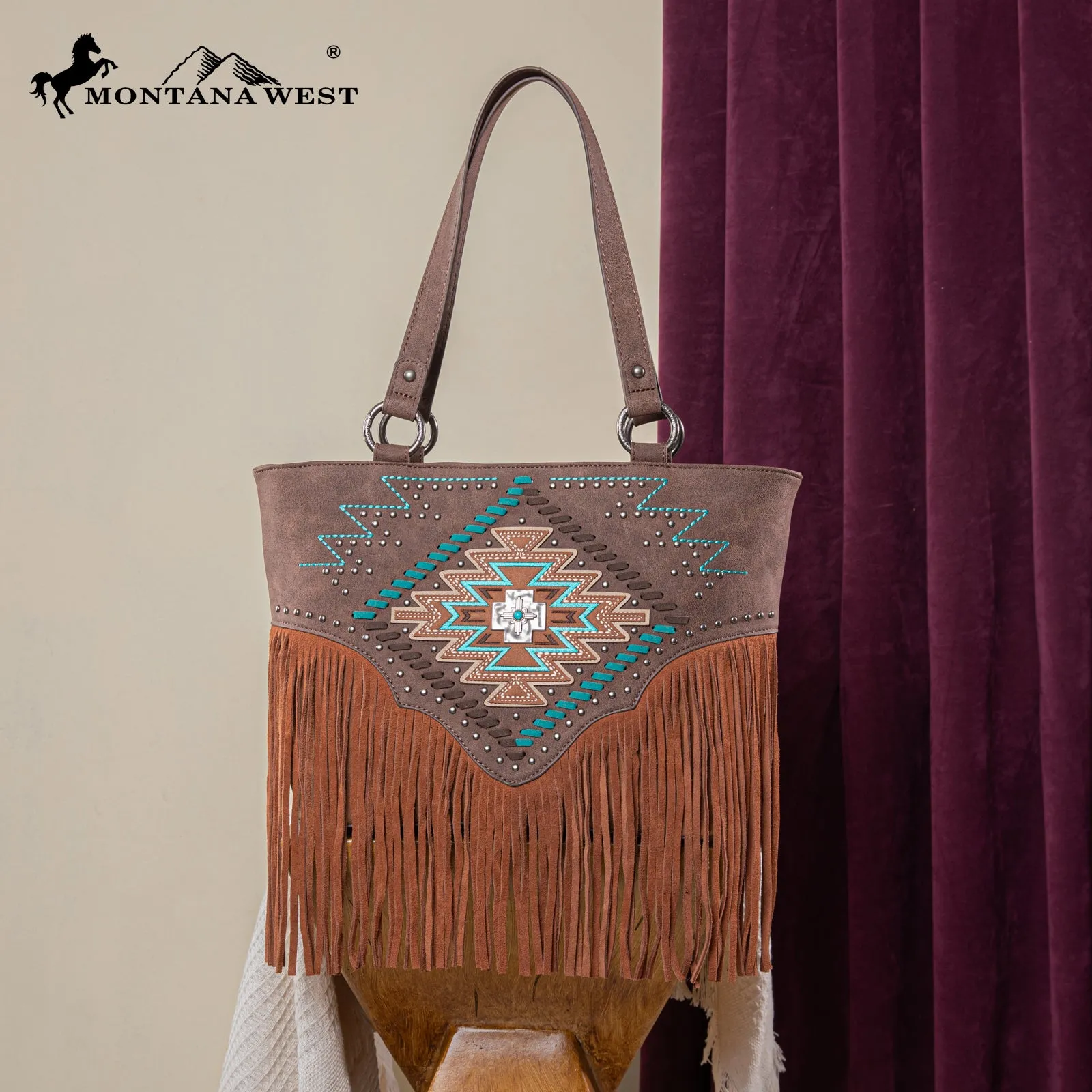 MW1315G-8317  Montana West Embroidered Collection Tote - Coffee