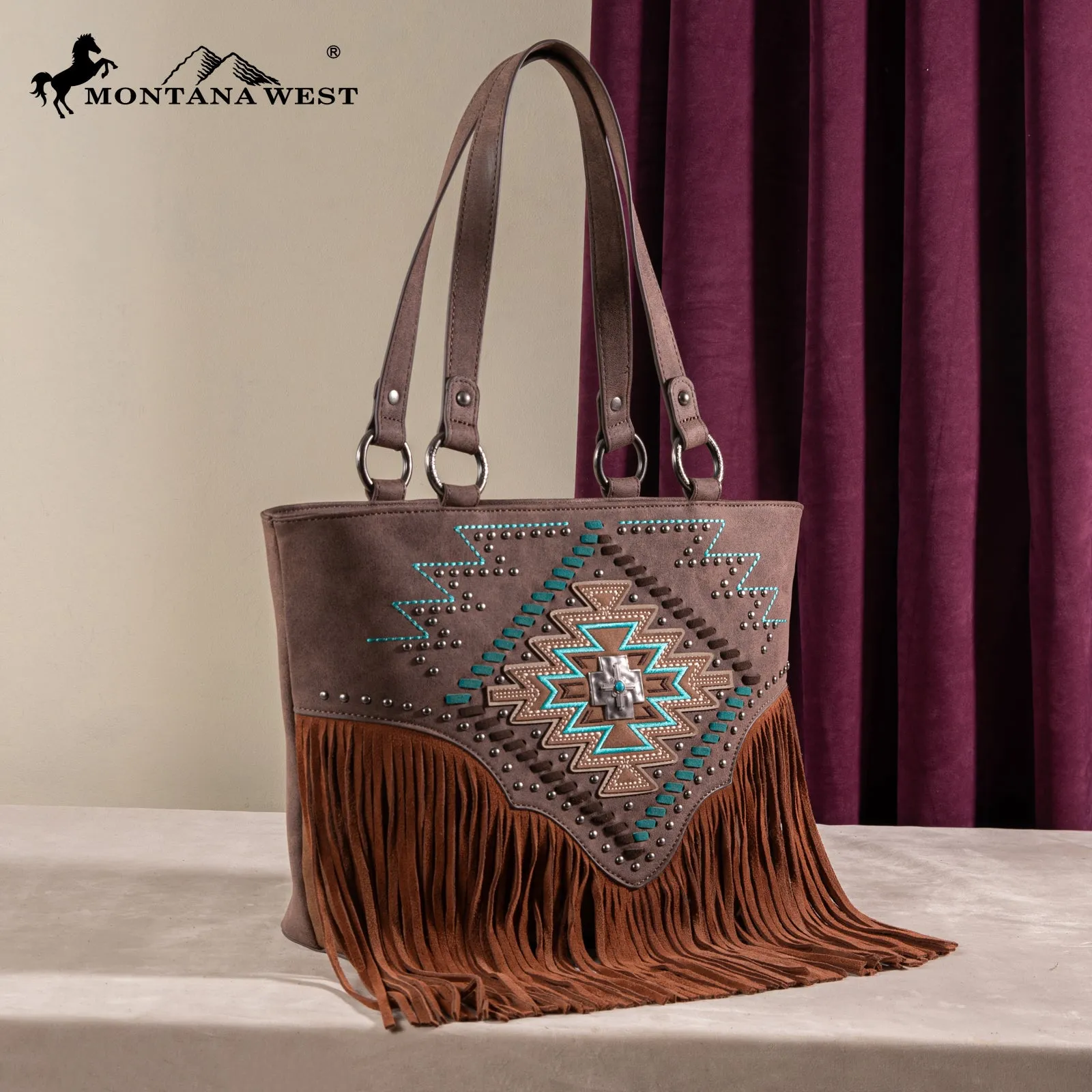 MW1315G-8317  Montana West Embroidered Collection Tote - Coffee