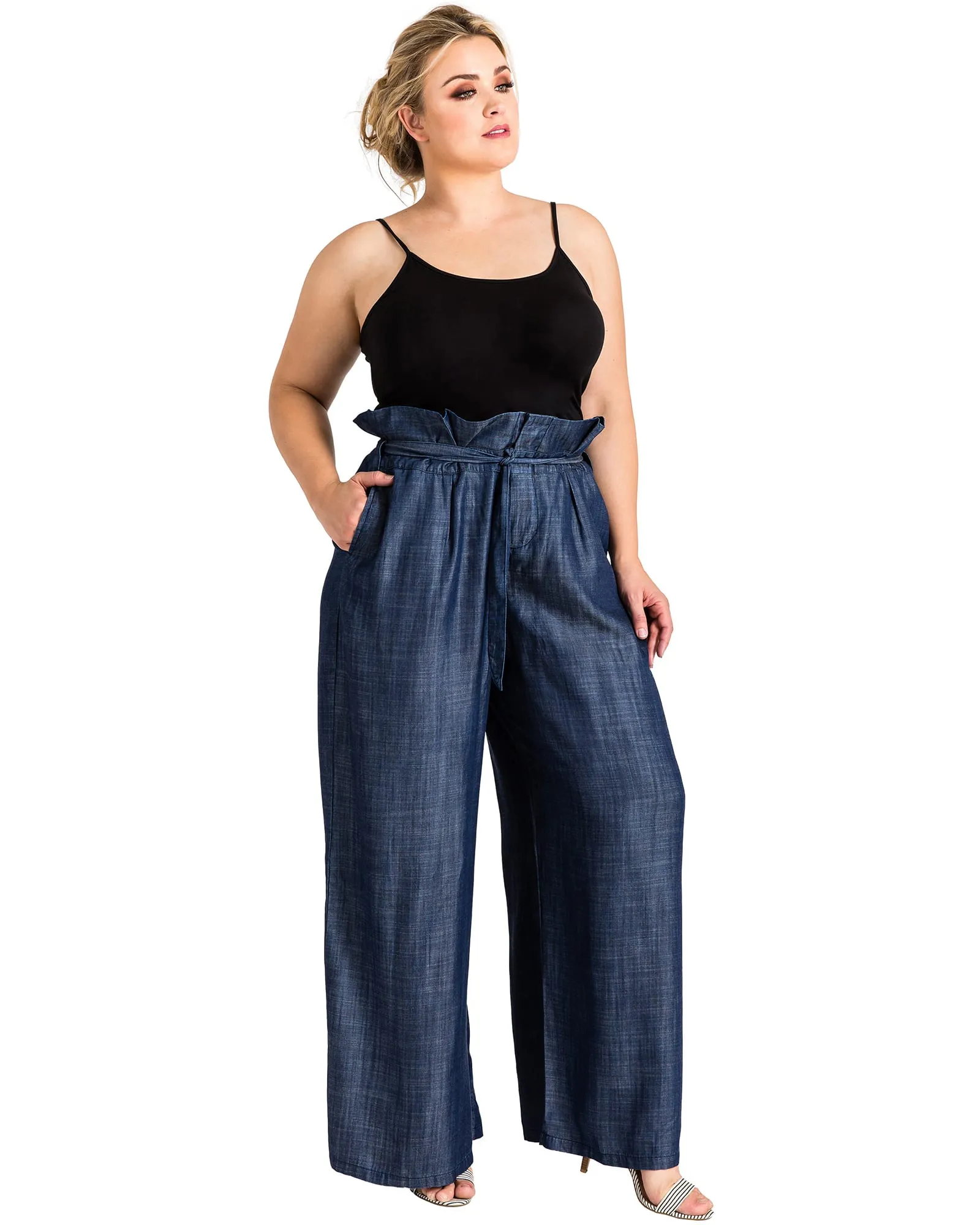 Natalia Denim Wide Leg Palazzo Pant | Blue Rinse