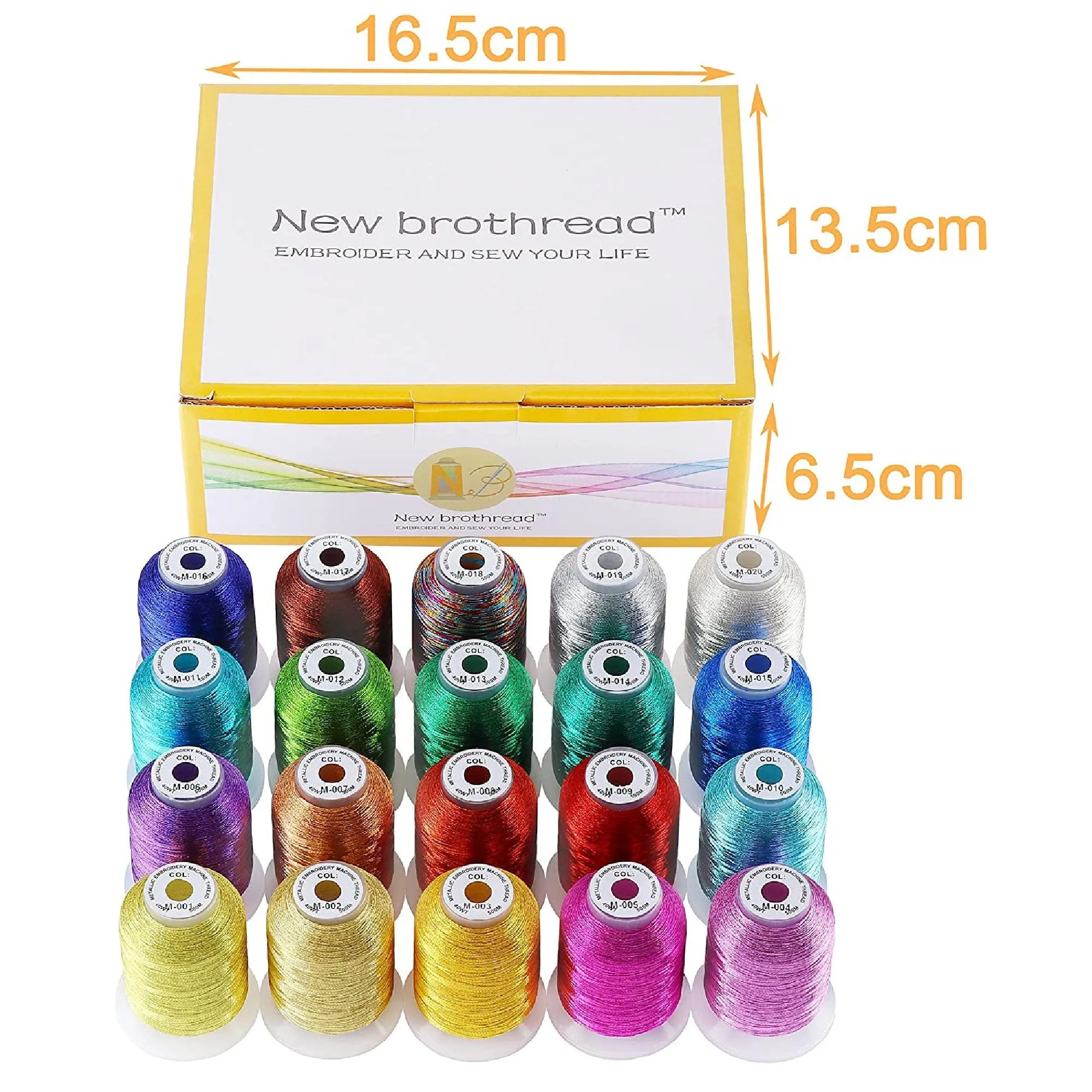 New Brothread 20 Assorted Colors Metallic Embroidery Machine Thread Kit 500M (550Y)