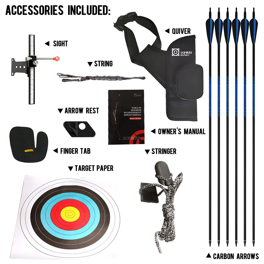 Noble 62" 66" 68" 70" Standard Beginner & Intermediate Recurve Bow Kit