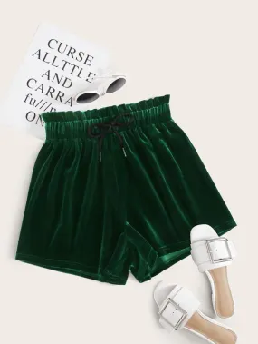 Paperbag Waist Velvet Shorts