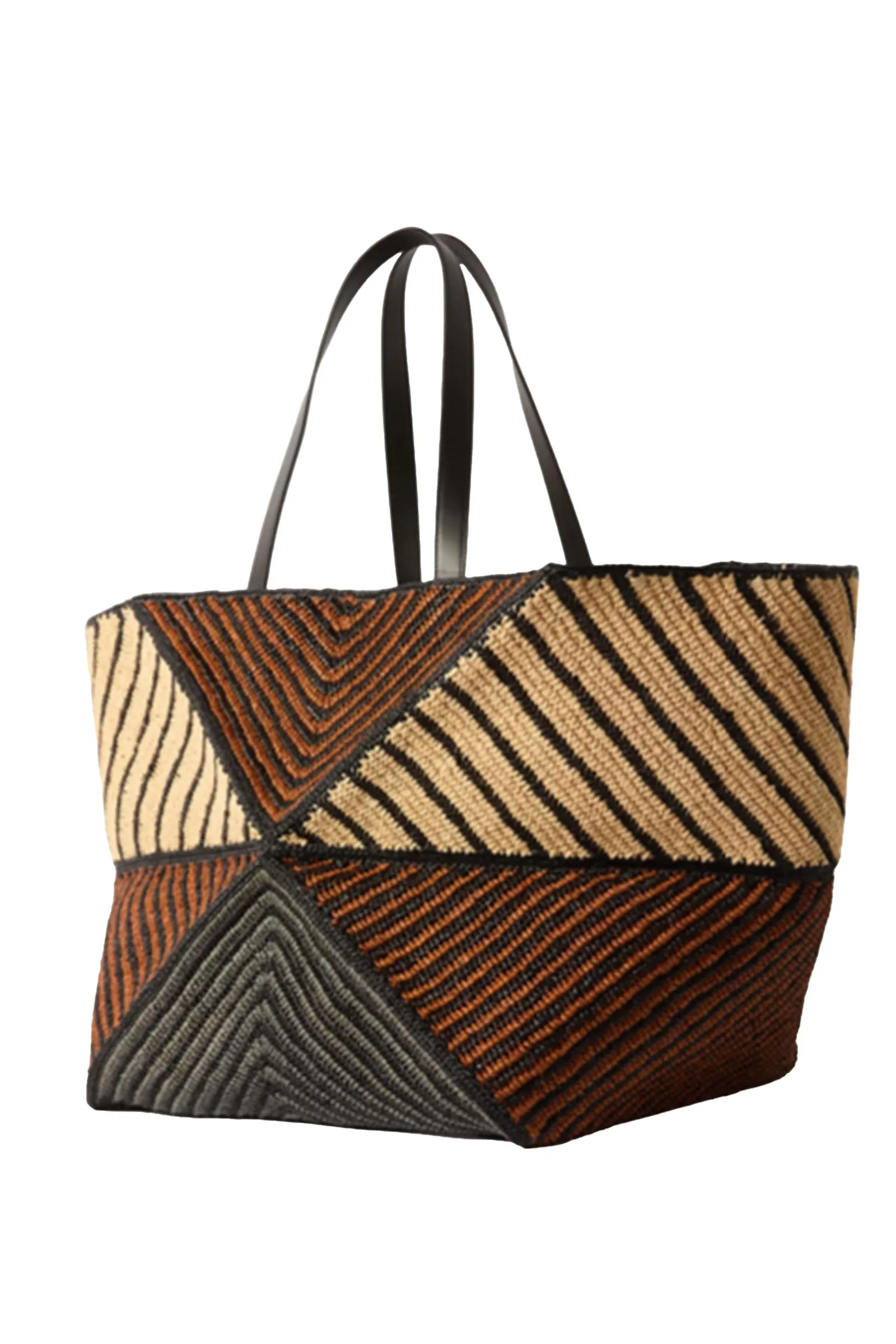   Paula's Ibiza Puzzle Fold XL Leather-trimmed Raffia Tote Bag