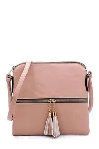 Pink fashion tassel zipper crossbody bag