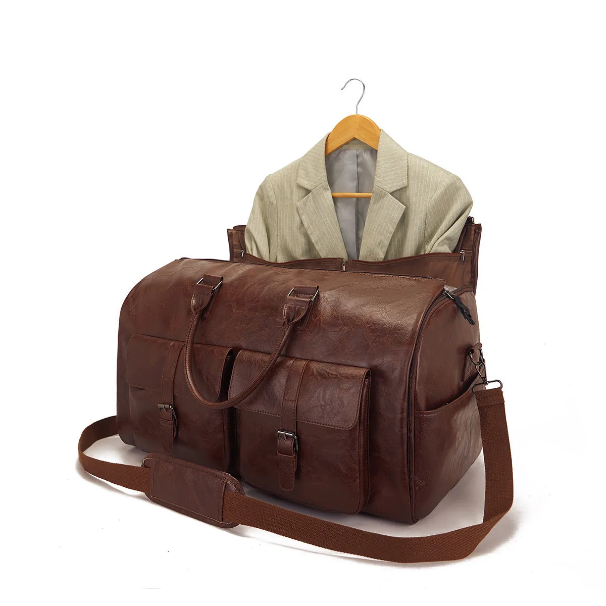 Premium Leather Garment Suit Weekend Carry On Travel Duffle Men and Women