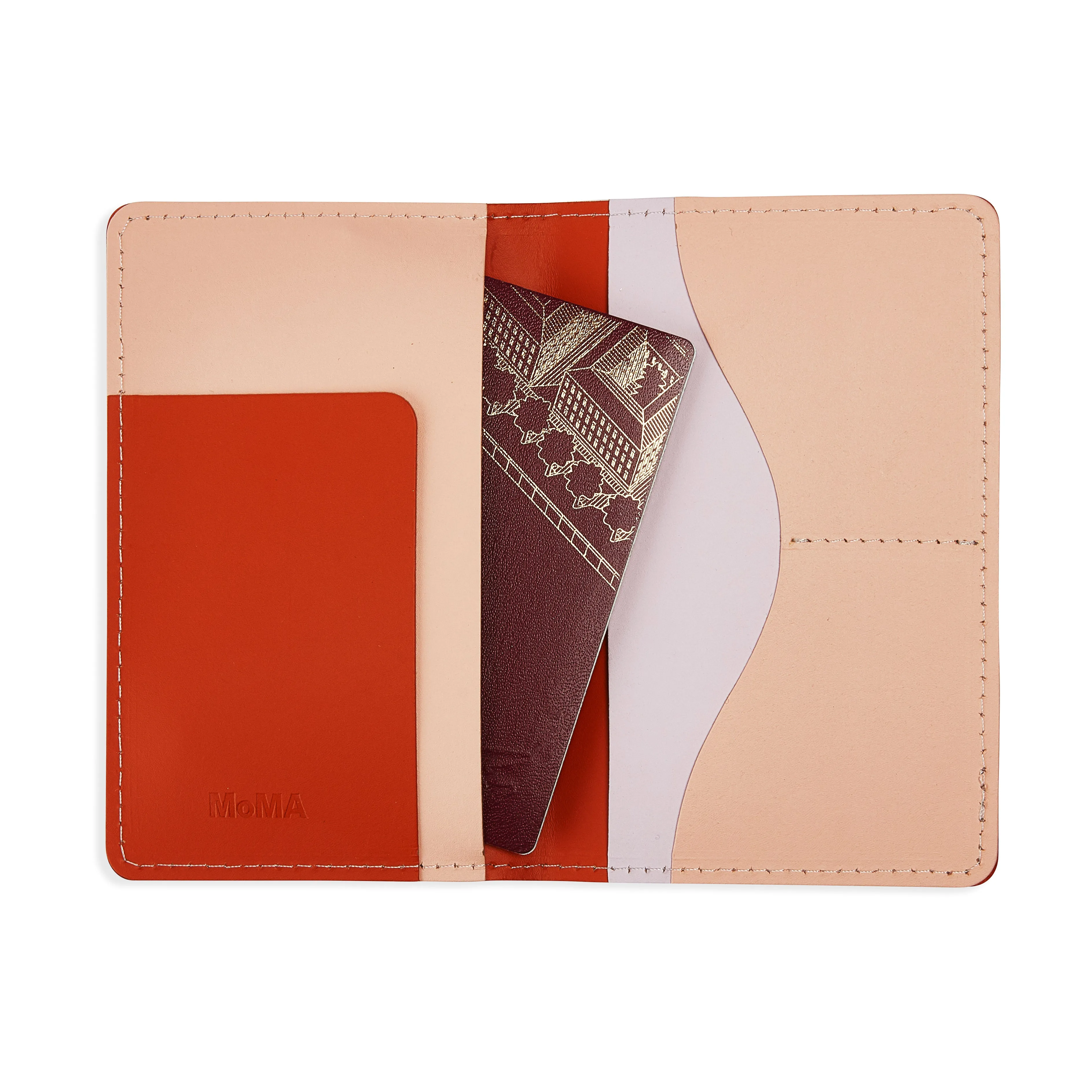 Primary Recycled Leather Passport Case - Blue/ Red