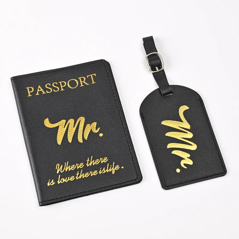 Pu Leather Bronzing Design Passport Holder Luggage Tag Suit Passport Case