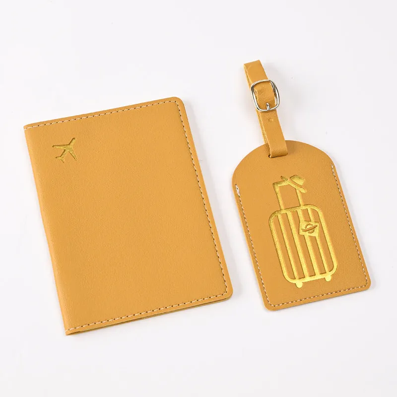 Pu Leather Bronzing Design Passport Holder Luggage Tag Suit Passport Case