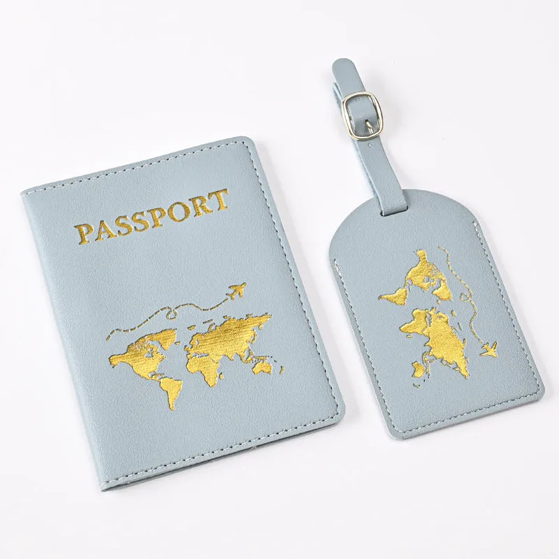 Pu Leather Bronzing Design Passport Holder Luggage Tag Suit Passport Case