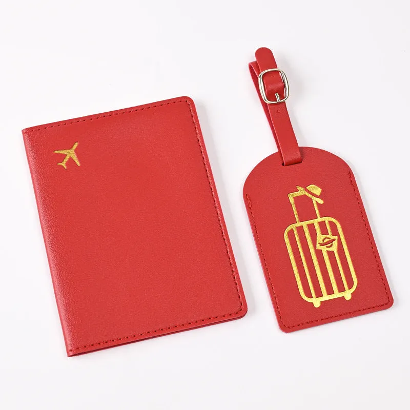 Pu Leather Bronzing Design Passport Holder Luggage Tag Suit Passport Case