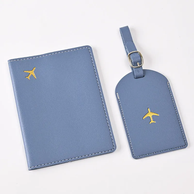 Pu Leather Bronzing Design Passport Holder Luggage Tag Suit Passport Case