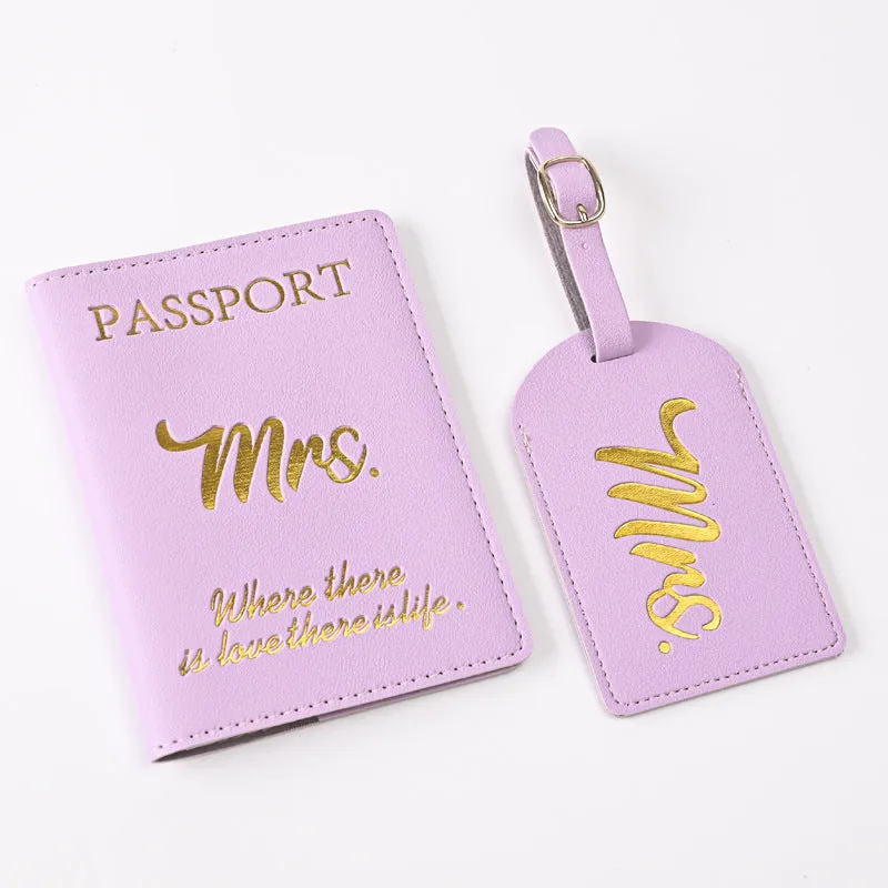 Pu Leather Bronzing Design Passport Holder Luggage Tag Suit Passport Case