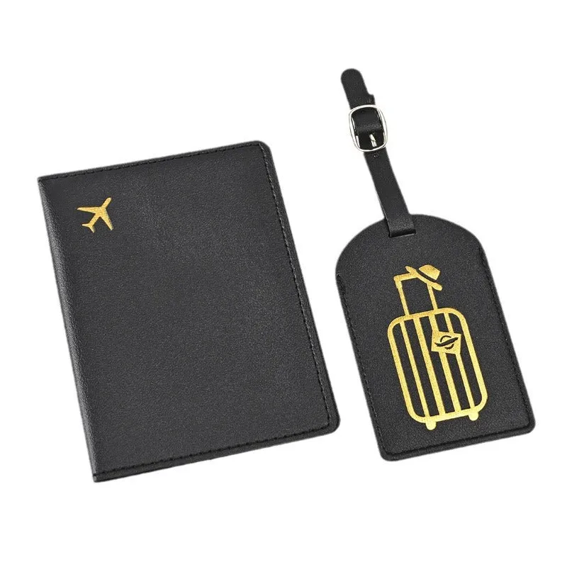 Pu Leather Bronzing Design Passport Holder Luggage Tag Suit Passport Case