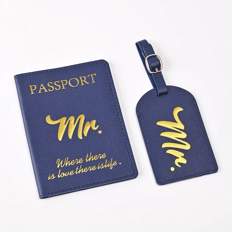 Pu Leather Bronzing Design Passport Holder Luggage Tag Suit Passport Case