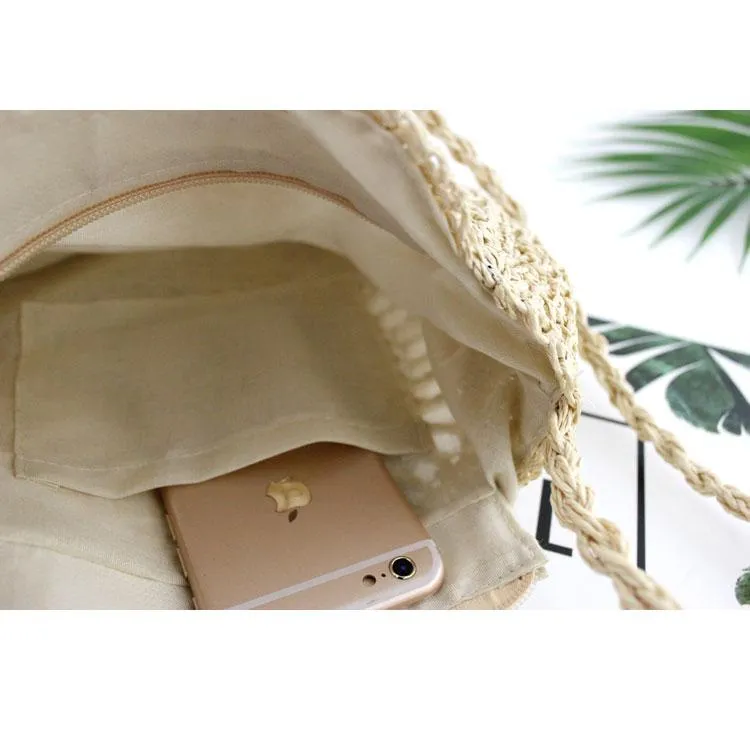 Rattan Tassel Crossbody Bag - Beige