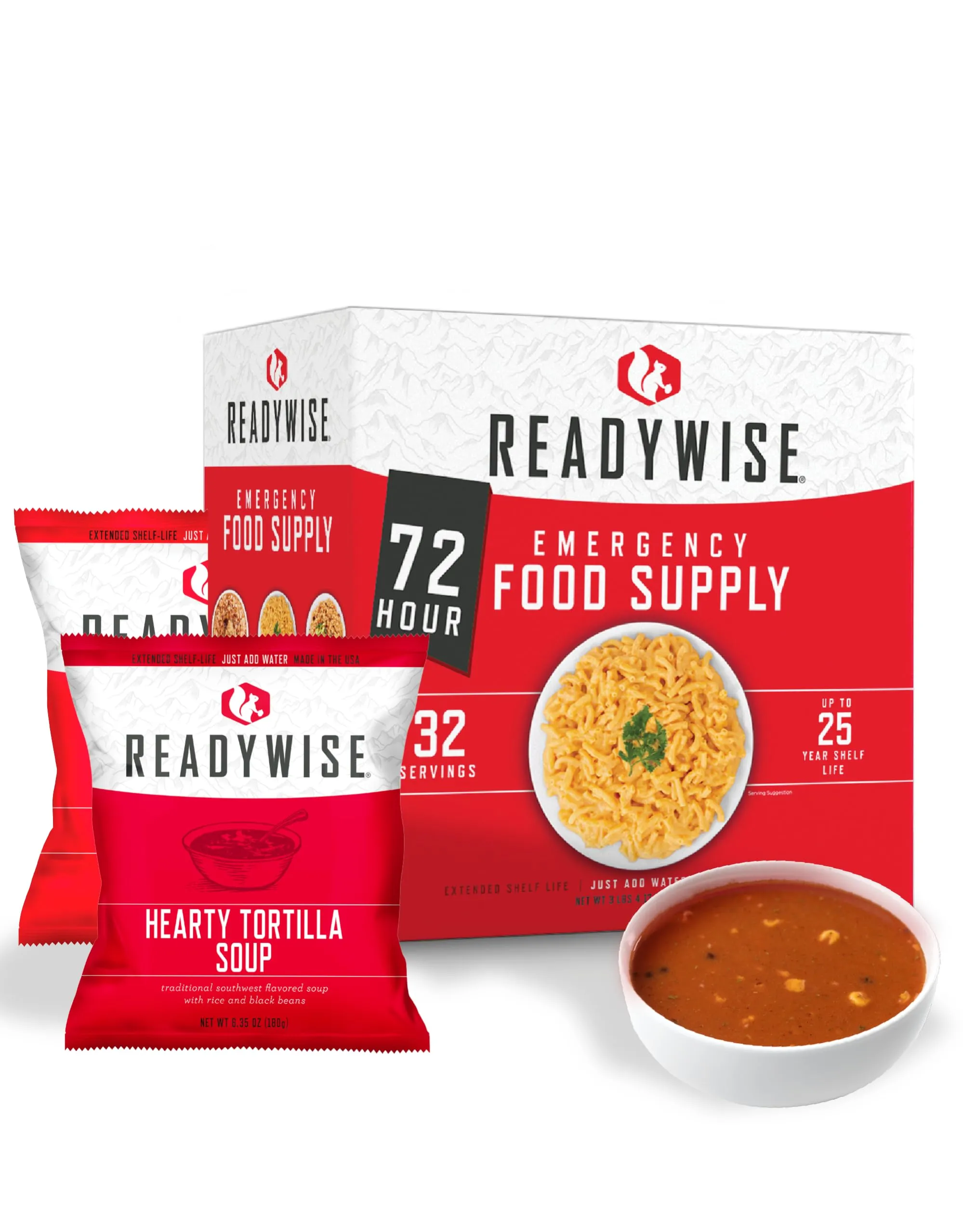 READYWISE - 72 Hours, 32 Servings, Emergency Food Supply, MRE, Pre-made, Freeze-Dried, Survival Food, Meal Essentials for, Camping, Hiking, and, Emergencies, Individually Packaged, 25-Year Shelf Life