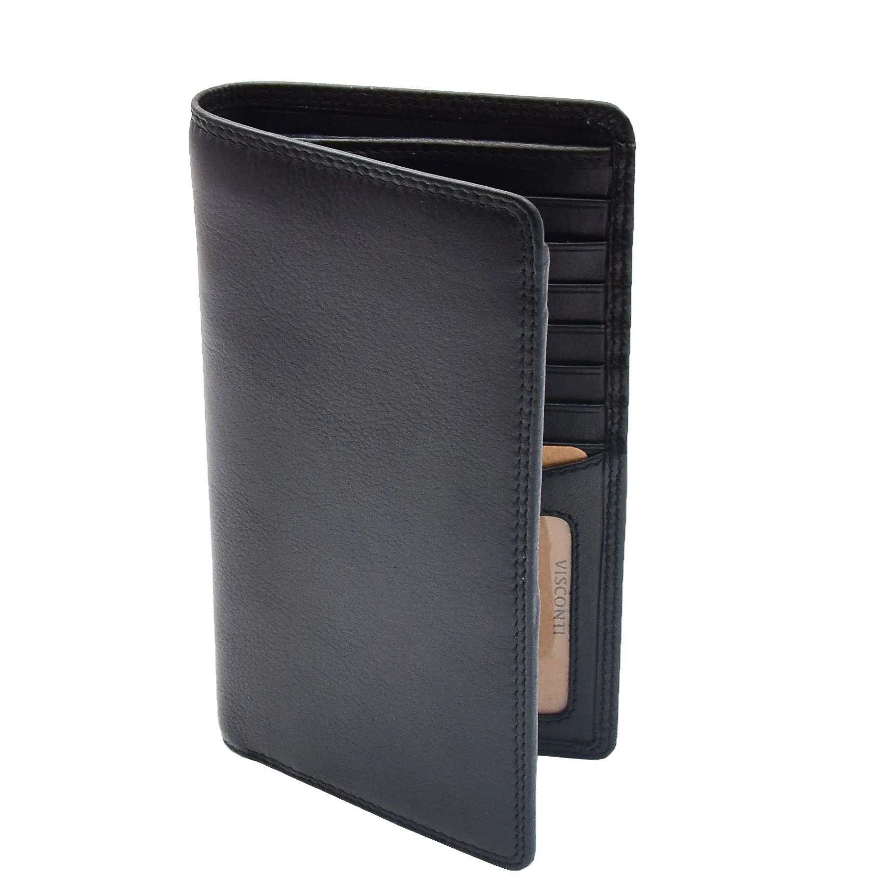 Real Leather Vertical Bifold Breast Wallet HOL120 Black