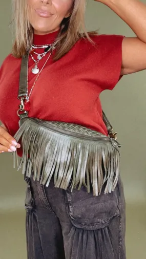 Revival Fringe Fanny Pack, Boho Emerald