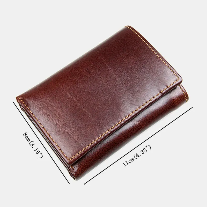 RFID Blocking Genuine Leather Card Holder Vintage Short 7-Card Slots Tri-fold Wallet For Men