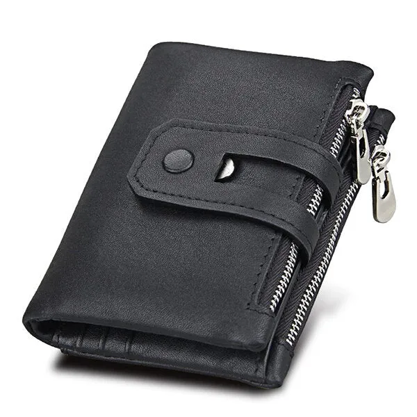 RFID Blocking Secure Wallet 11 Card Slots Vintage Genuine Leather Mens Zipper Wallet