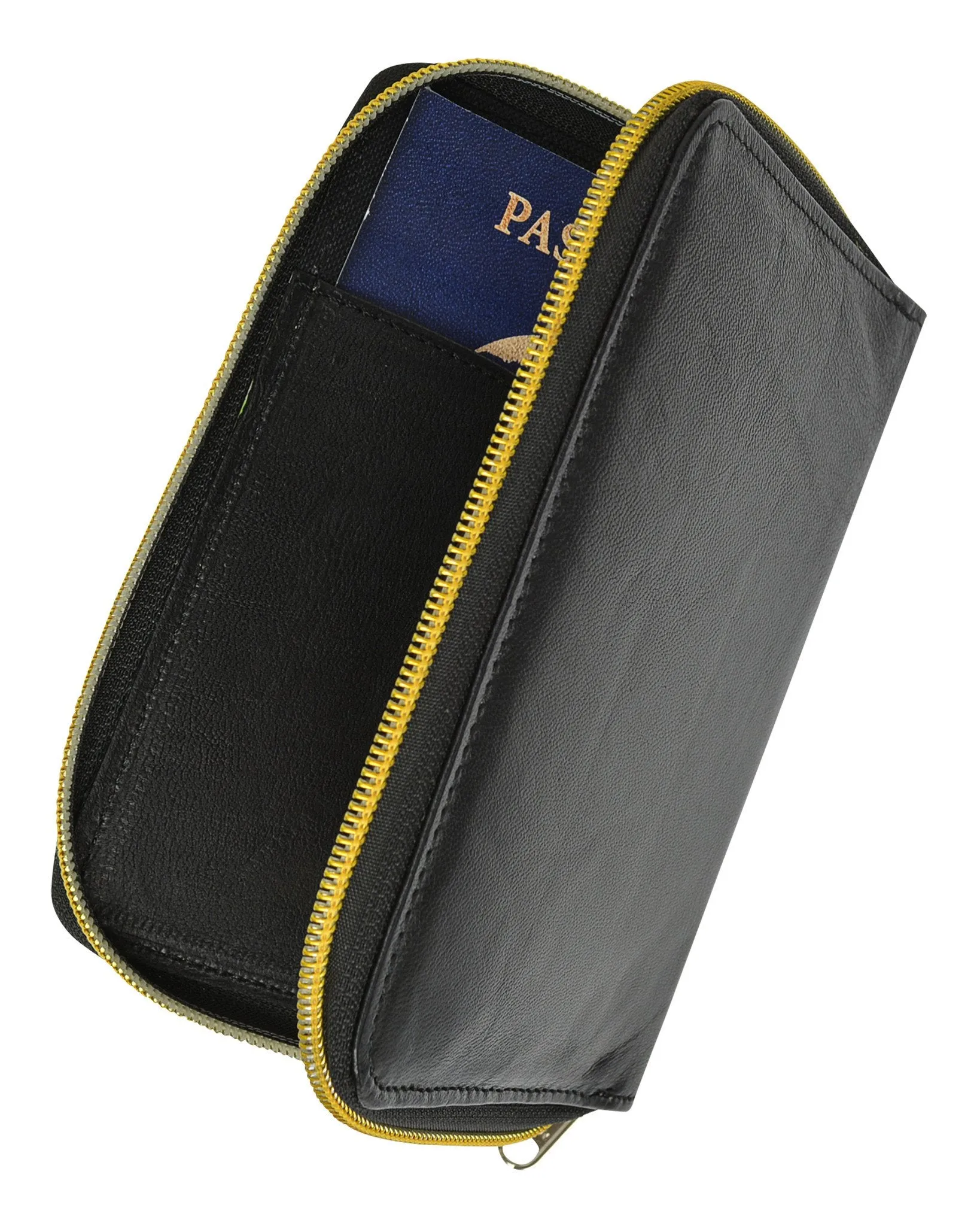 RFID Premium Leather Men's Passport Bifold Zip Around Wallet ID & Credit Card Holder RFID P 701