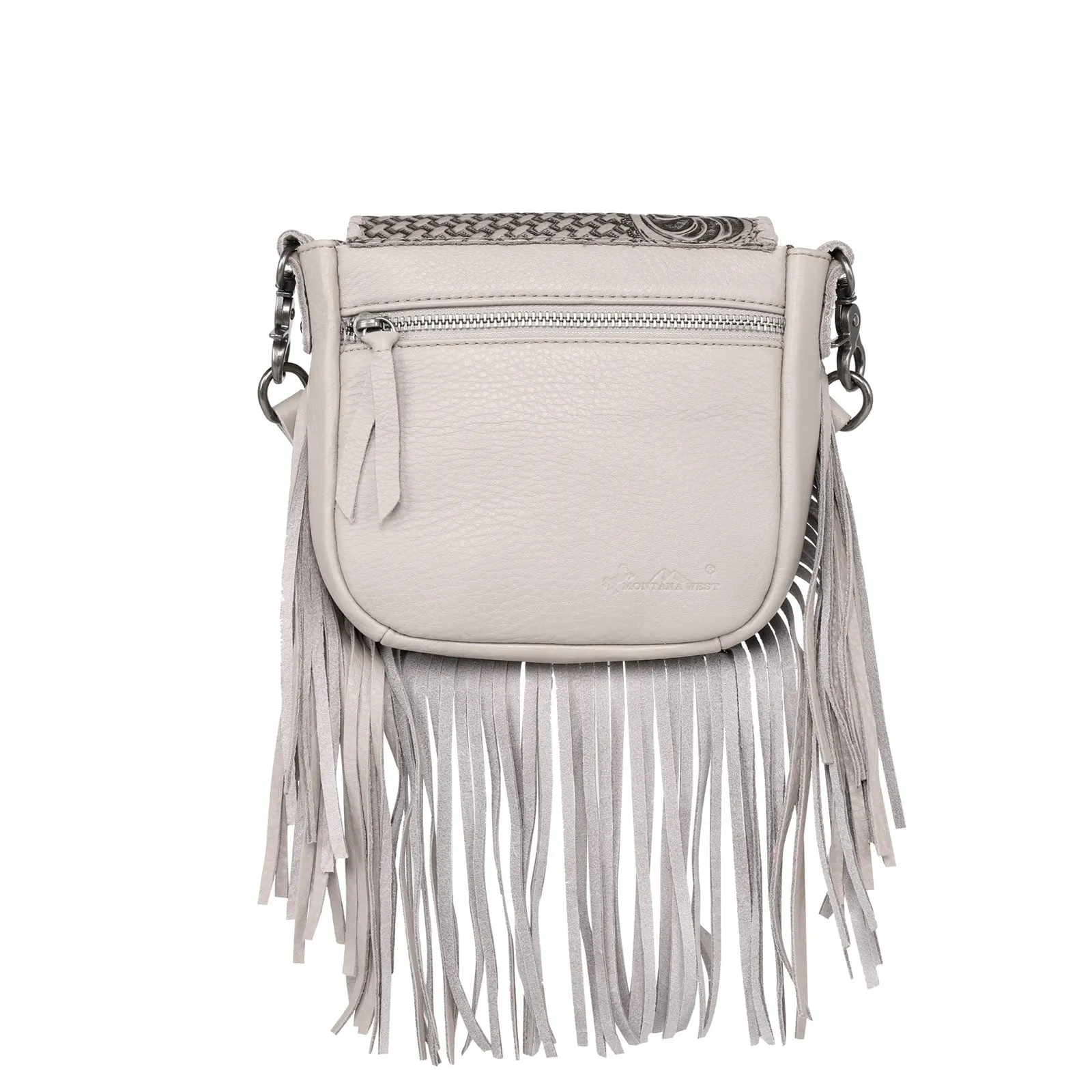 RLC-L162 Montana West Genuine Leather Tooled Collection Fringe Crossbody