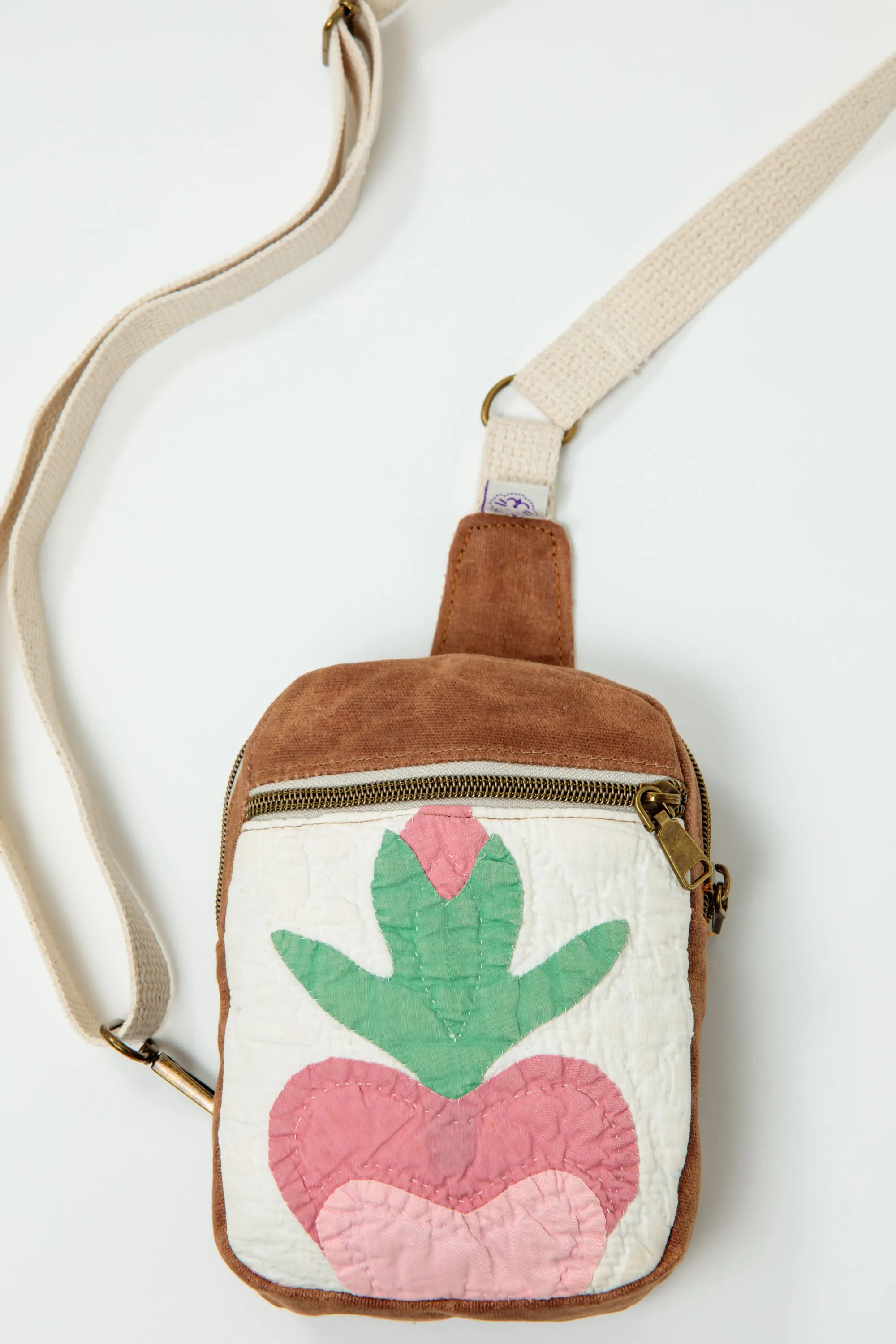 Rose of Sharon Crossbody - Brown Canvas