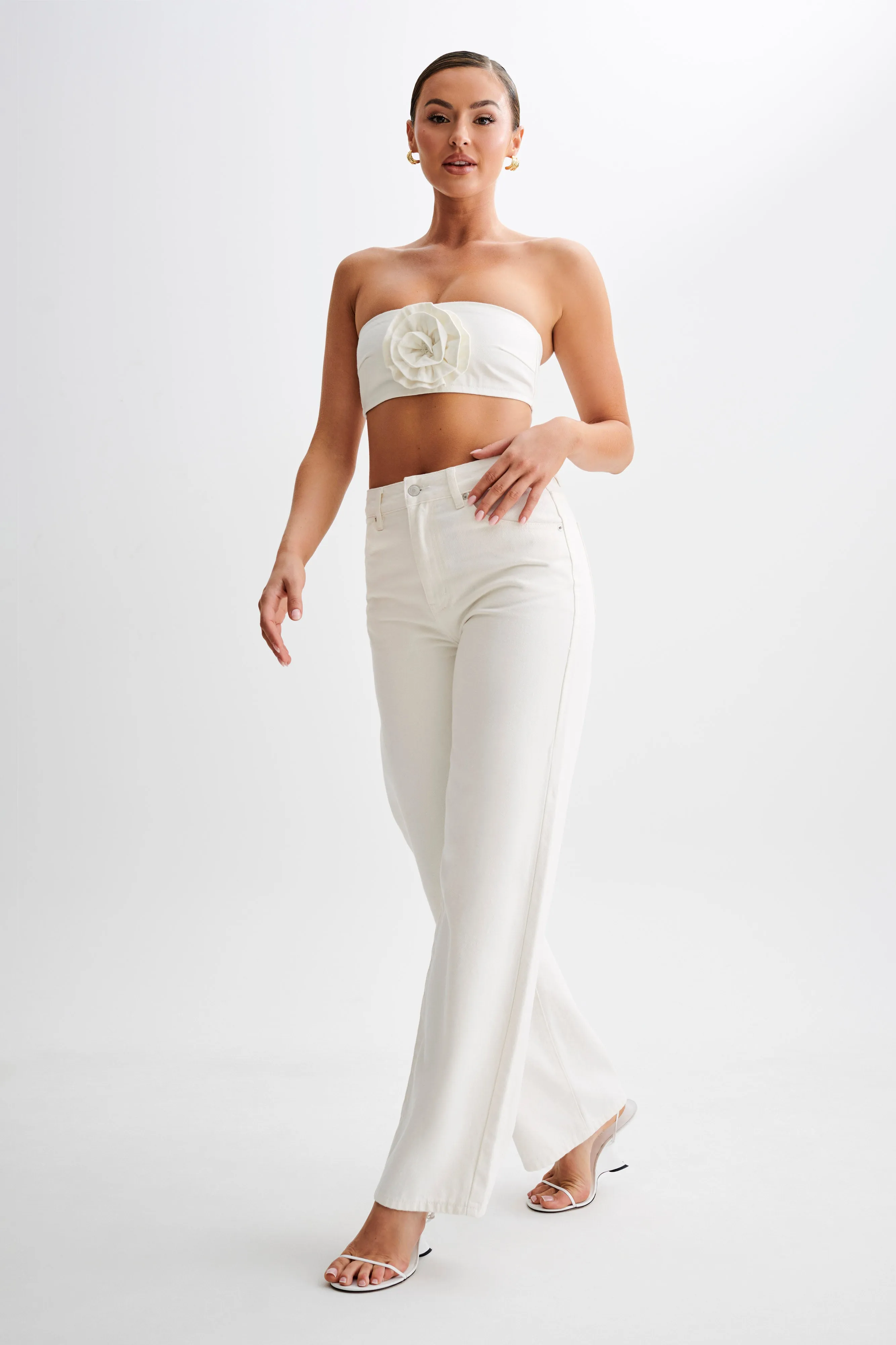 Roxy Wide Leg High Waist Denim Jeans - White