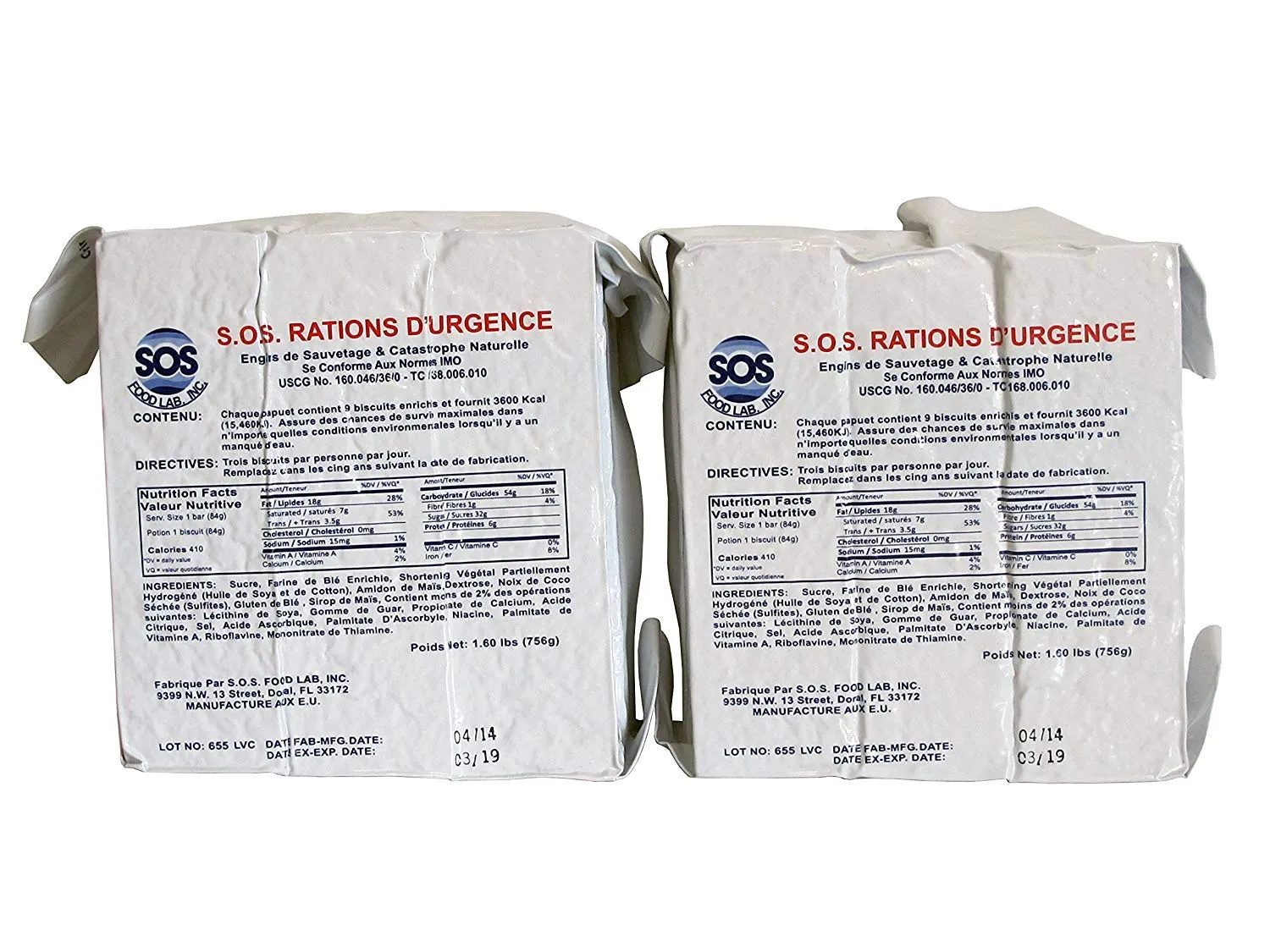 SOS Food Labs - Emergency Ration Bars 3 Day / 72 Hour - 2 Pack