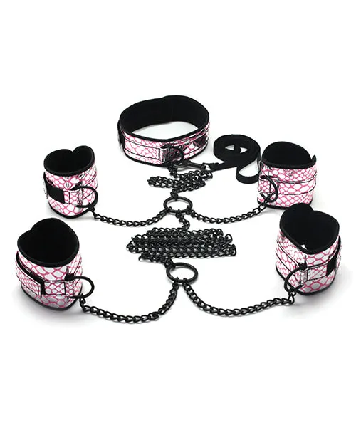 Spartacus Faux Leather Collar To Wrist & Ankle Restraints Bondage Kit W/leash