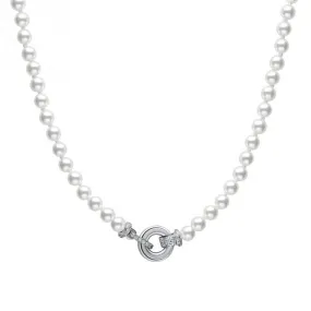 Sterling Silver White Shell Pearl and Clear Cubic Zirconia Necklace N4593