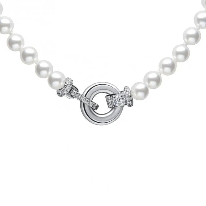 Sterling Silver White Shell Pearl and Clear Cubic Zirconia Necklace N4593