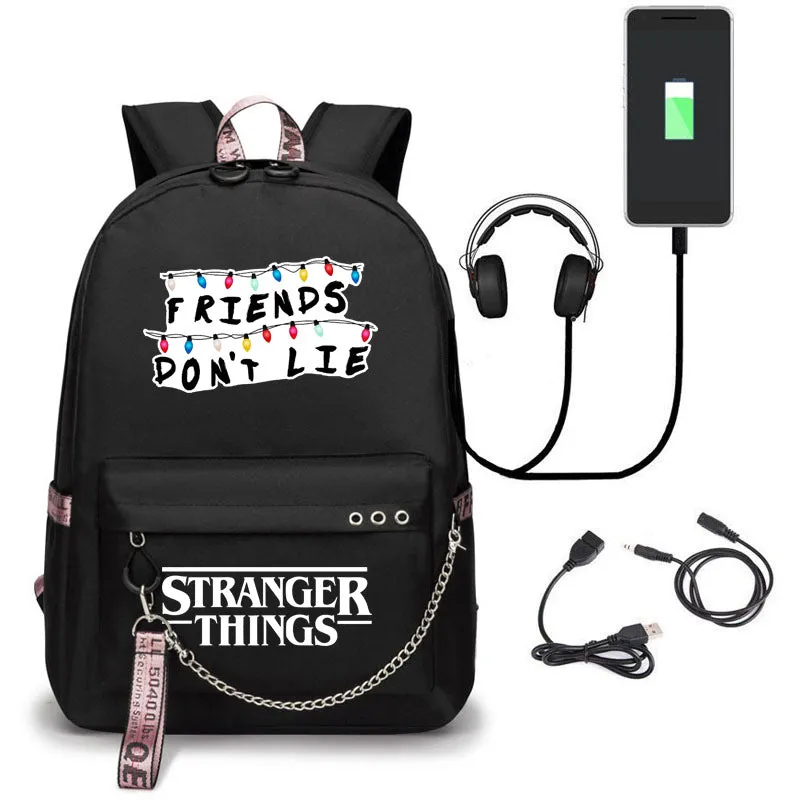 Stranger Things Backpack USB Rechargeable Oxford Cloth Student Schoolbag