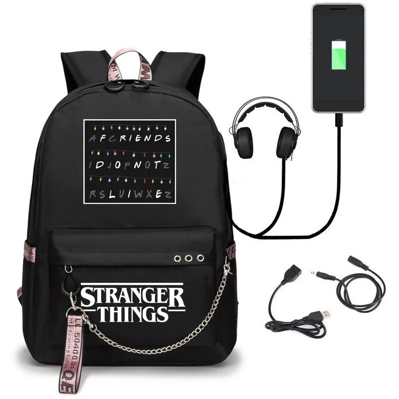 Stranger Things Backpack USB Rechargeable Oxford Cloth Student Schoolbag