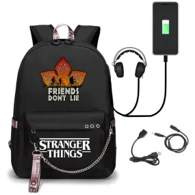 Stranger Things Backpack USB Rechargeable Oxford Cloth Student Schoolbag