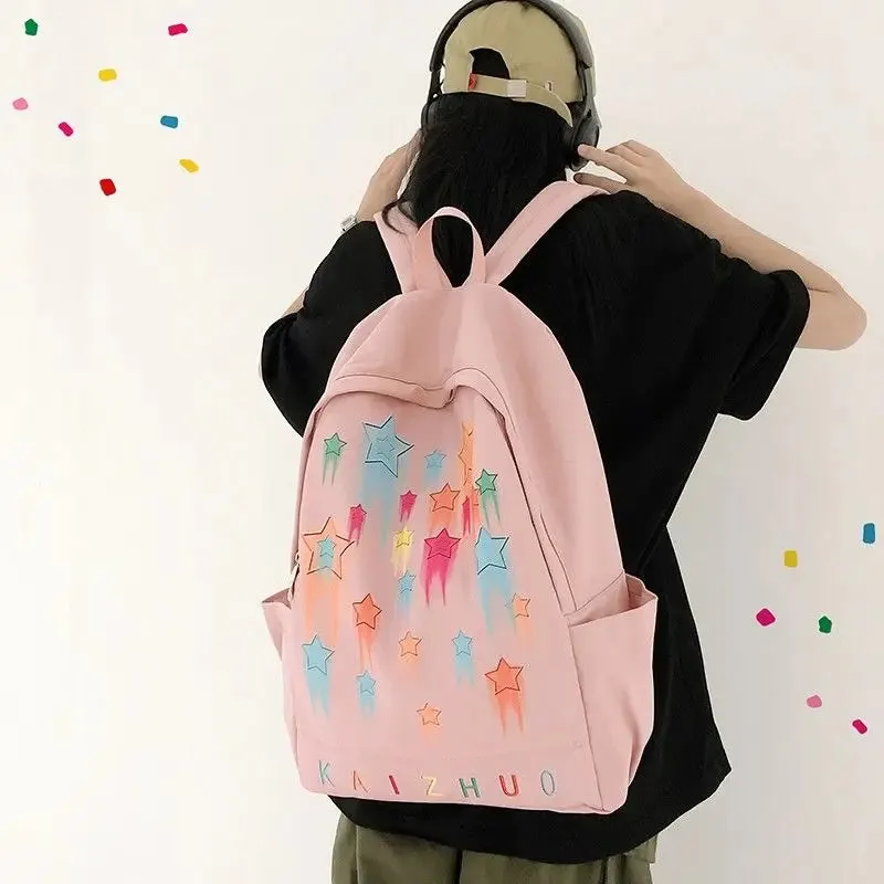 TAVIMART  -  Korean Colorful Star Graffiti Women Backpack Y2k Simple Preppy Teenagers Schoolbag Fashion All Match Casual Women Travel Bag