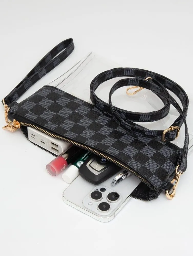 TG10692 Two Tone Checker Pattern Clear Gameday Crossbody Bag