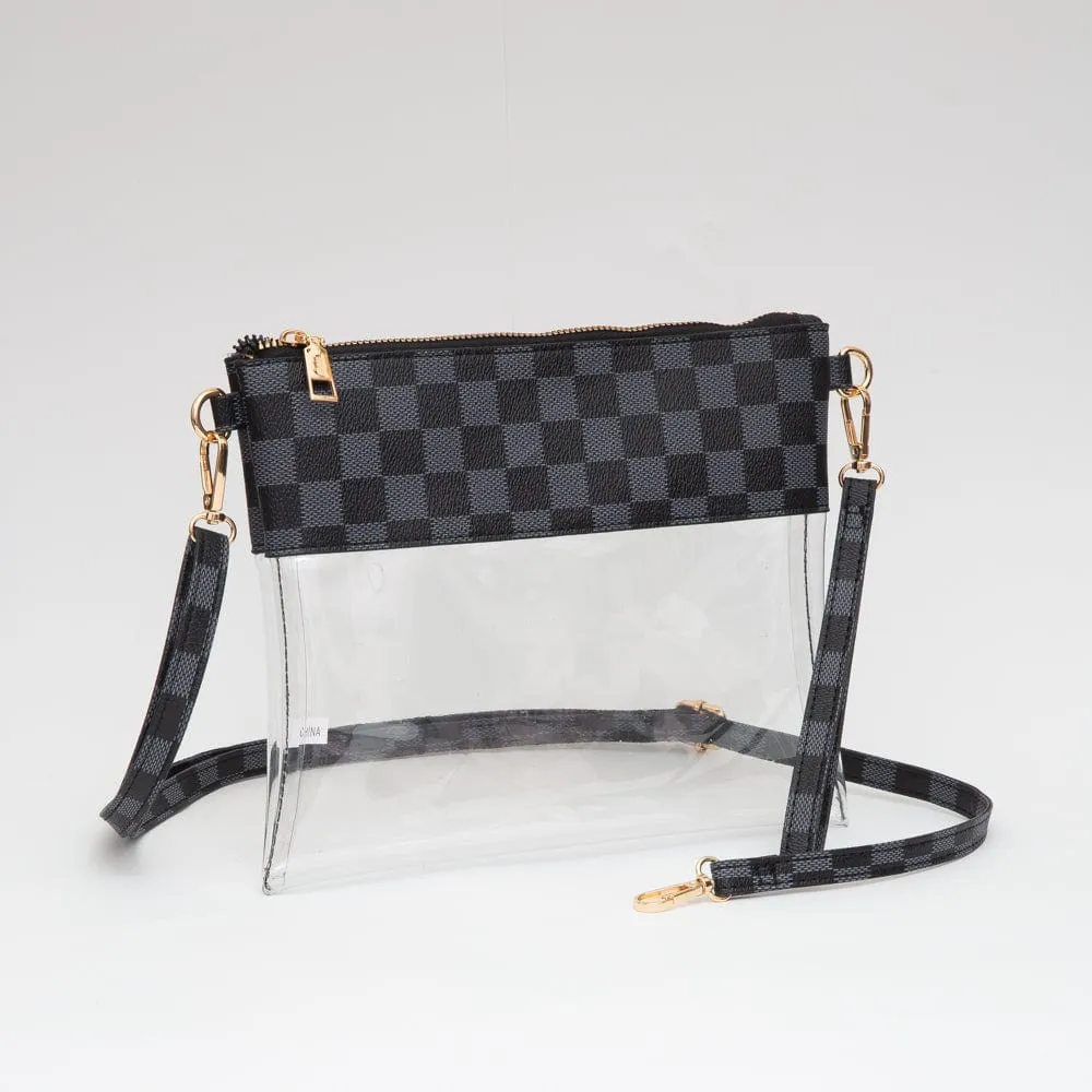 TG10692 Two Tone Checker Pattern Clear Gameday Crossbody Bag