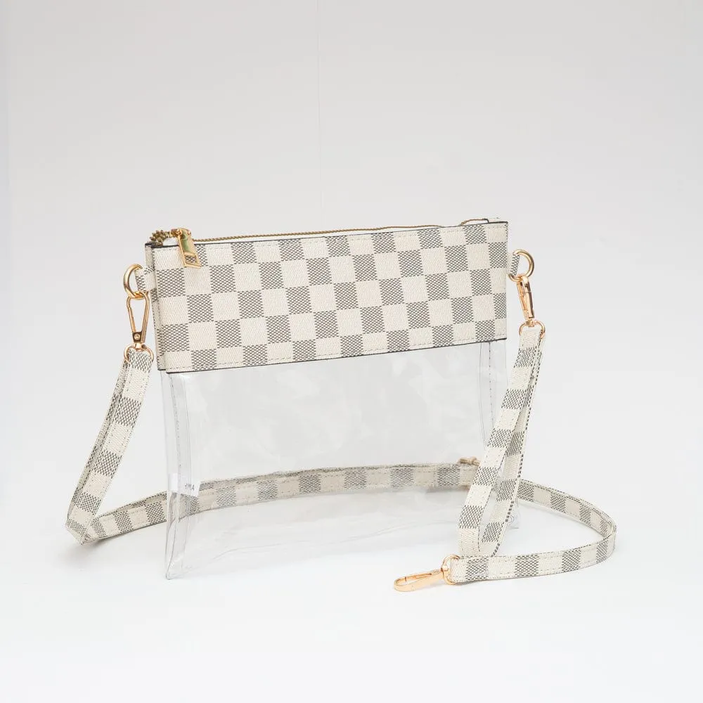 TG10692 Two Tone Checker Pattern Clear Gameday Crossbody Bag